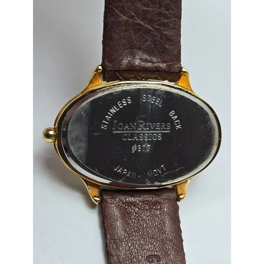 Joan Rivers Classics Womens Brown Dial Gold Tone Oval Sunburst Watch New Battery